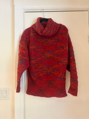 Vintage 70s Multicolor Red Cowl Neck Women's knit Sweater